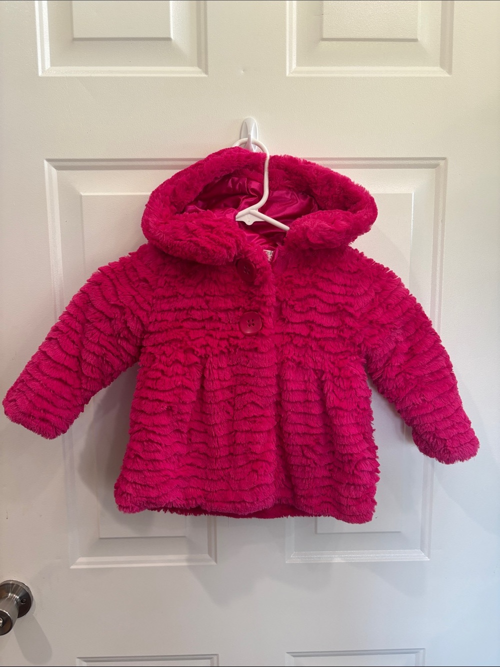 Pistachio Girls' Hot Pink Faux Fur Hooded Coat 24 Months
